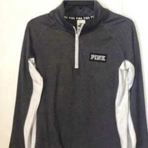 PINK SZ M Victoria's Secret Gray and White womans pullover quarter zip